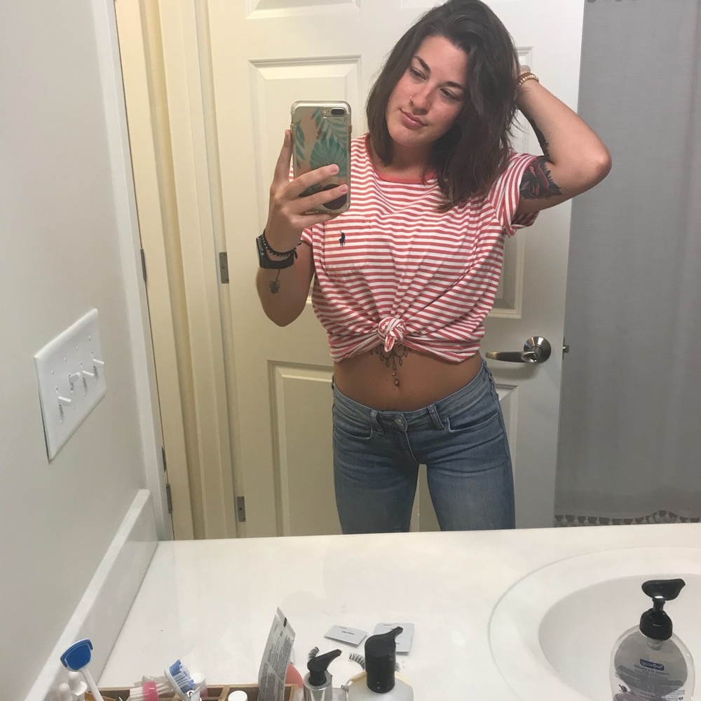 Pink n white stripped polo 💓